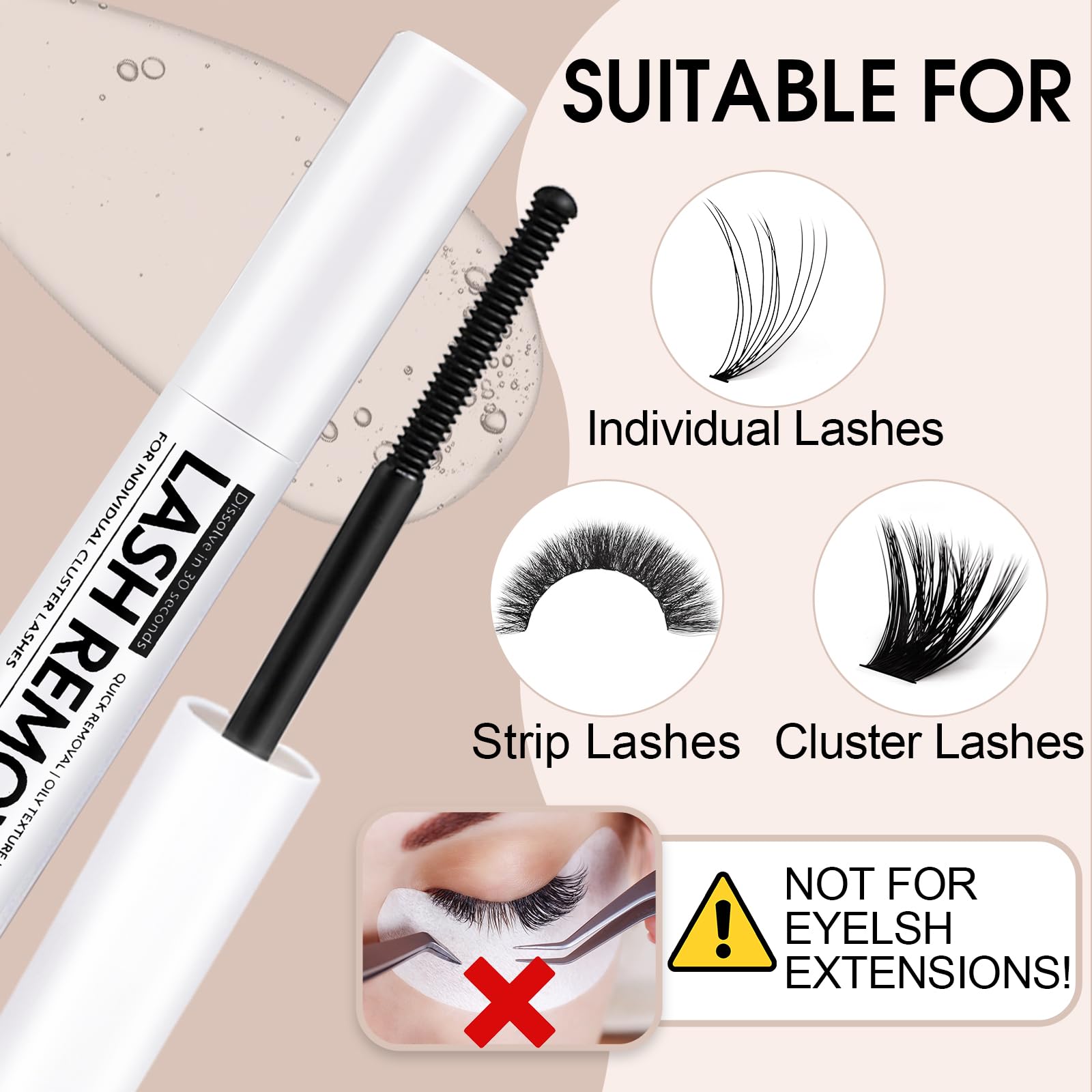Eyelash Glue Remover 5ML Cluster Lash Remover | for False Lashes, Bond and Wispys, Gentle Non-irritating Mascara Wand