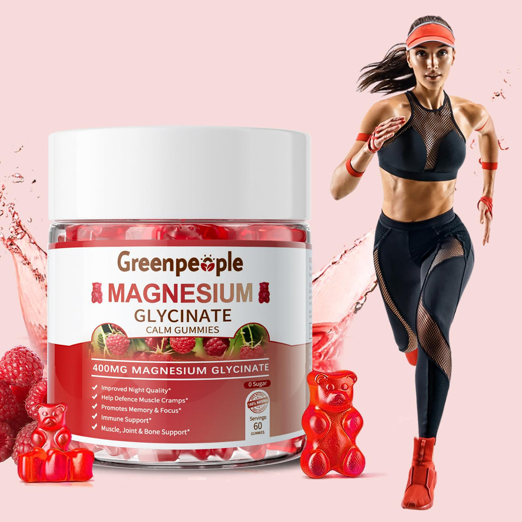 GREENPEOPLE Magnesium Glycinate Gummies 400mg, Sugar Free | Chelated High Absorption Complex with Magnesium Citrate for Calm, Sleep & Stress Support for Adults Raspberry, 120ct