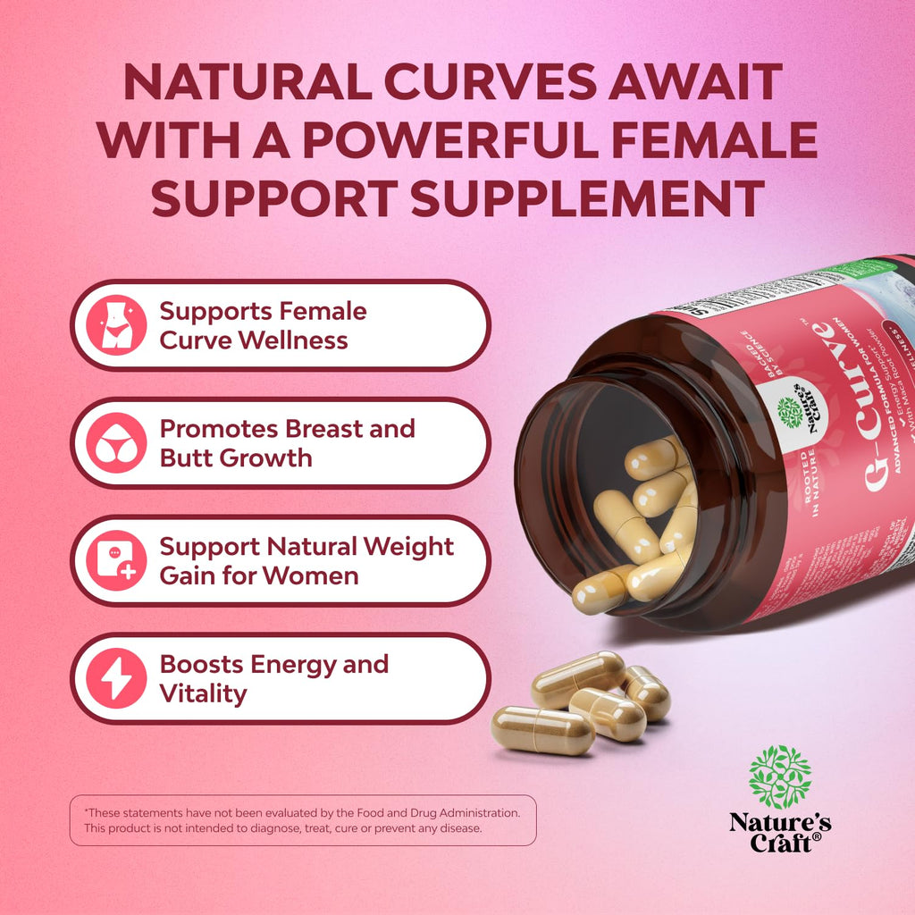G-Curve Butt and Breast Growth Capsules - Horny Goat Weed Muira Puama & Maca Root for Butt Growth Support - Advanced Herbal Formula - Supports Bigger Butt & Bigger Breast - Easy to Swallow - 60 Count