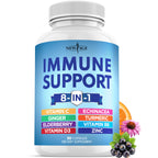 8 in 1 Immune Support Booster Supplement with Echinacea, Vitamin C and Zinc 50mg, Vitamin D 5000 IU, Turmeric Curcumin & Ginger, B6, Elderberry (8 in 1 Capsules (Pack of 3))