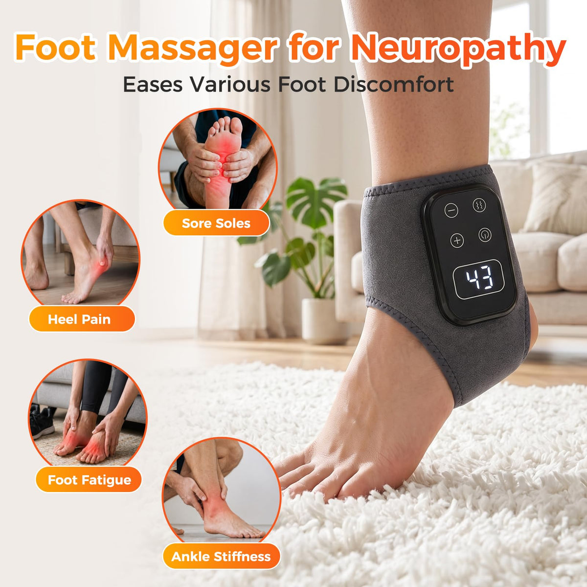 2PCS Foot Renew Massager for Neuropathy, 4-in-1 Cordless & Portable Foot and Ankle Massager for Heel, Arch & Ankle Relief, Foot Massager with 5 Vibration Mode & 5 Heat Levels, Ideal for Home & Travel