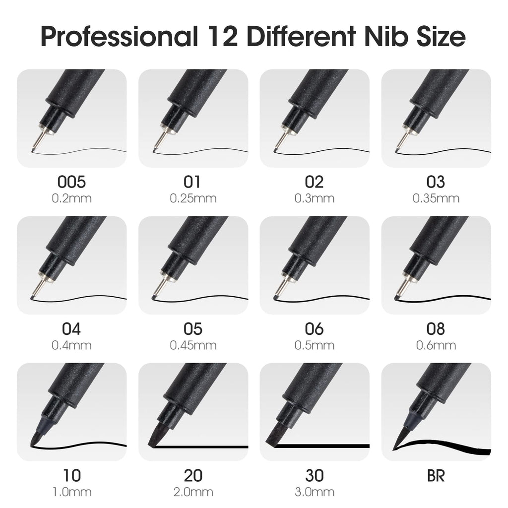 Buy now TWOHANDS Art Pens,Fineliner Ink Pens,Set of 12 Technical Drawing pen,Pigment Pen,Fine Point,Black,Waterproof,for Art Watercolor,Sketching,Anime,Manga, 902188 at indiglob india