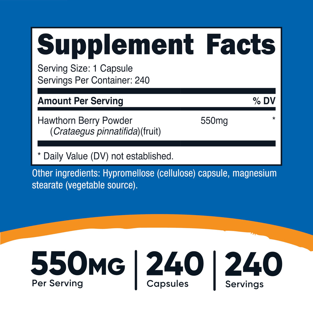 Nutricost Hawthorn Berry Capsules 550mg, 240 Capsules, Gluten-Free