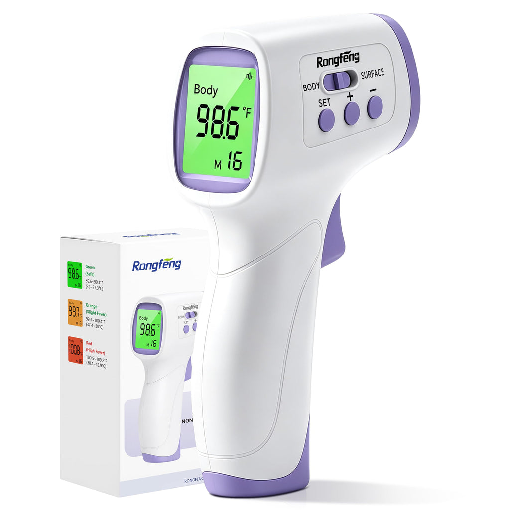 Non‑Contact Forehead Thermometer, 1‑Sec Infrared Thermometer for Baby Kids Adults, Fever Alarm with 3‑Color Backlight, 32‑Memory, Body & Surface Mode, °F/°C Switch, FDA Cleared