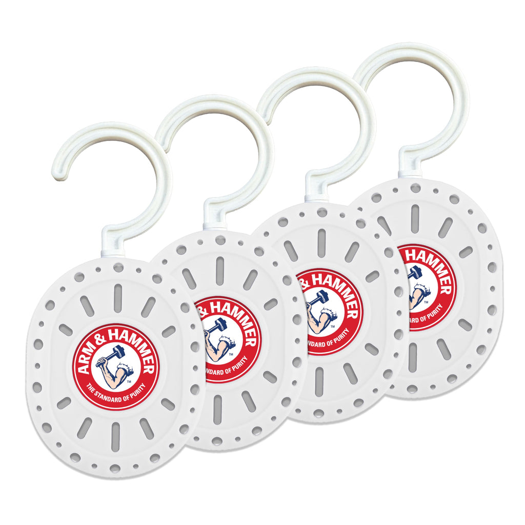 Arm & Hammer OdorBusterz ClosetMATE™, White Linen, 4 Count – Hanging Odor Absorber with Baking Soda, 360° Rotating Hook for Closets, Lockers & Storage Areas