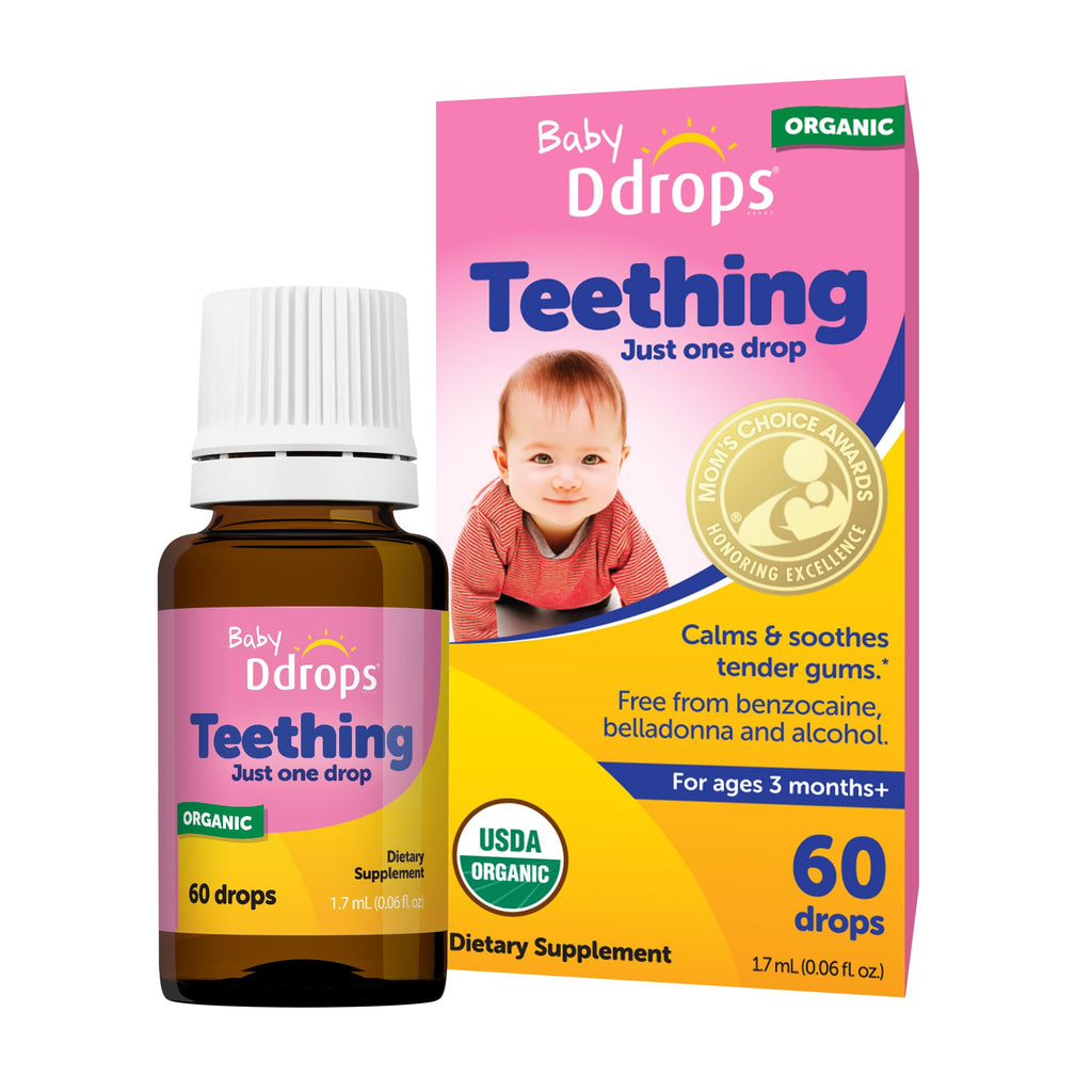 Ddrops Baby, Organic Teething Liquid Drops, for Ages 3 Months+, 60 Drops, 0.06 fl oz (1.7 ml)