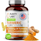 Buy now Purity Labs Organic Turmeric Curcumin Supplement with Piperine 2,250 MG/Serving | 95% Curcuminoids Turmeric Supplements, Antioxidant Joint Pain Relief, Muscle & Brain Support | Non-GMO - 120 Capsules 1 at indiglob india
