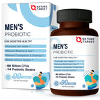 NATURE TARGET Probiotics for Men, 60 Billion CFU, 90 Veggie Tablets | 14 Strains Probiotics & Prebiotics for Men's Digestive & Immune Health, Shelf Stable, Gluten & Soy Free