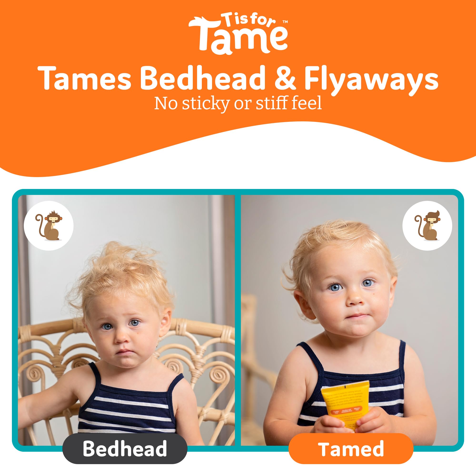 T is for Tame Kids' Hair Taming Cream & On-the-Go Flyaway Wand Bundle | Taming cream (3.38 fl oz) + taming wand (0.51 fl oz) w/ coconut & jojoba oil for bedhead & flyaways, made in the USA