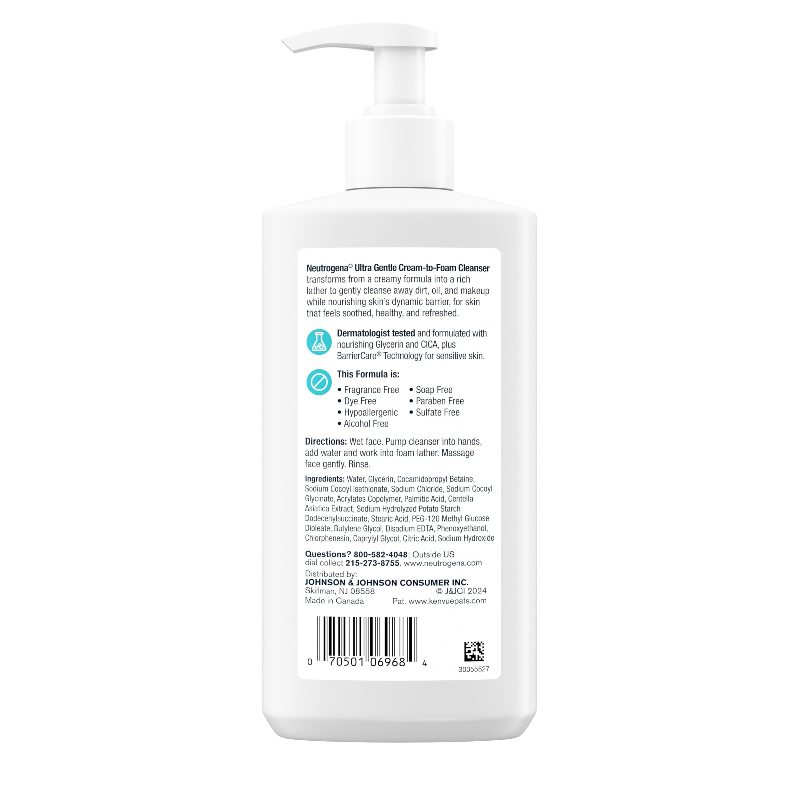 Buy now Neutrogena Ultra Gentle Cream to Foaming Face Wash for Sensitive Skin, Fragrance-Free Gentle Facial Cleanser, Hypoallergenic Skin Care, Non-Comedogenic Makeup Remover, 8.5 oz at indiglob india