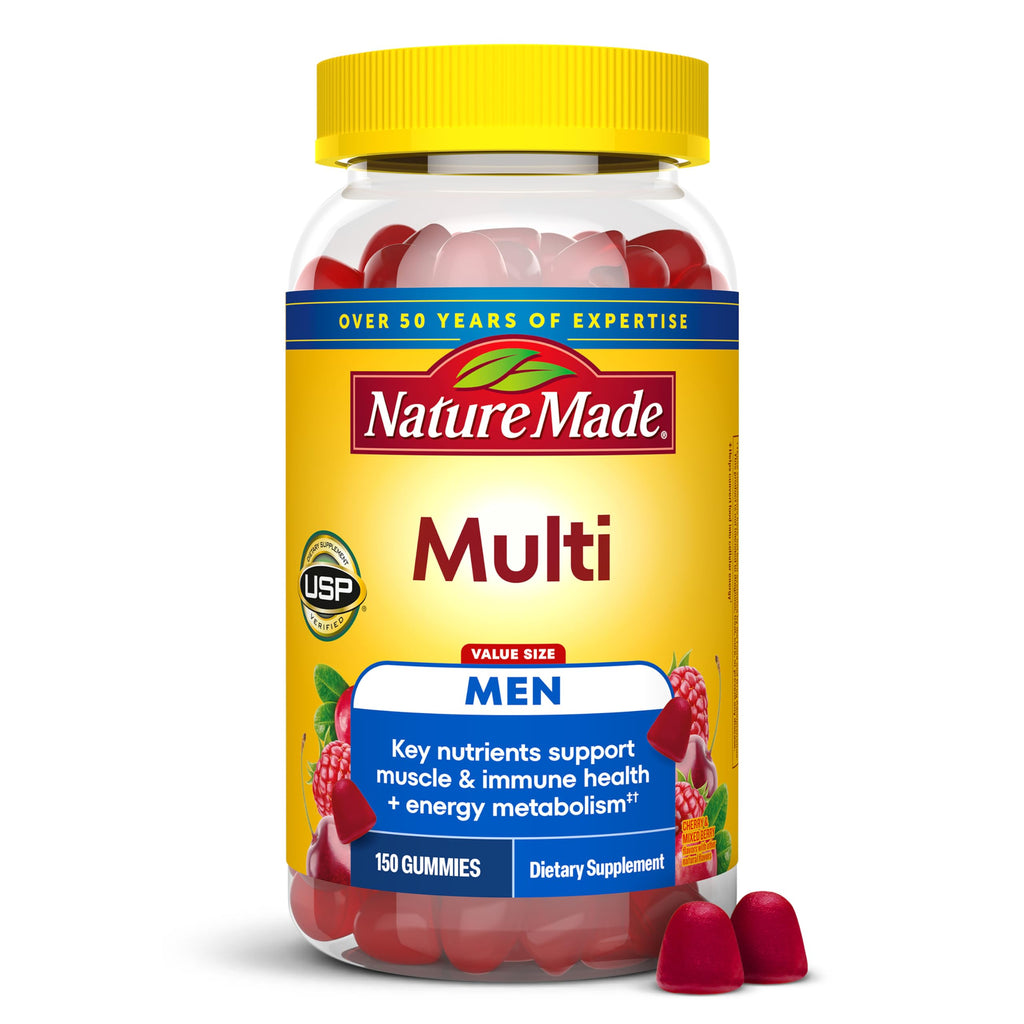 Nature Made Multi for Men, Mens Multivitamins Gummies, 150 Count | Gummy Vitamins and Minerals for Energy Metabolism Support, Multivitamin for Men, Cherry & Mixed Berry Flavors, 75 Day Supply