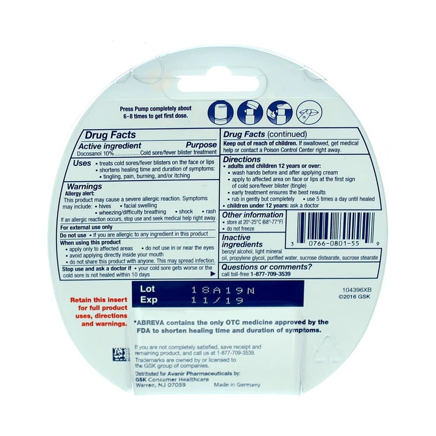 Buy now Abreva 2grm Pump Size 1ct Abreva Cold Sore Treatment at indiglob india