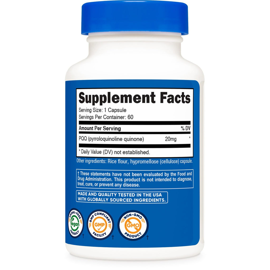 Nutricost PQQ (Pyrroloquinoline Quinone) 20mg, 60 Capsules | Vegetarian Capsules, GMO-Free, Gluten Free