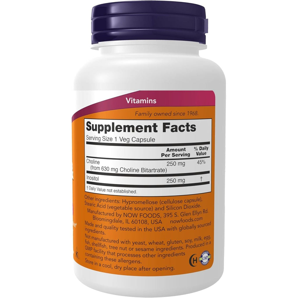 Buy now NOW Foods Supplements, Choline & Inositol 500 mg, Healthy Nerve Transmission*, Nervous System Health*, 100 Capsules at indiglob india