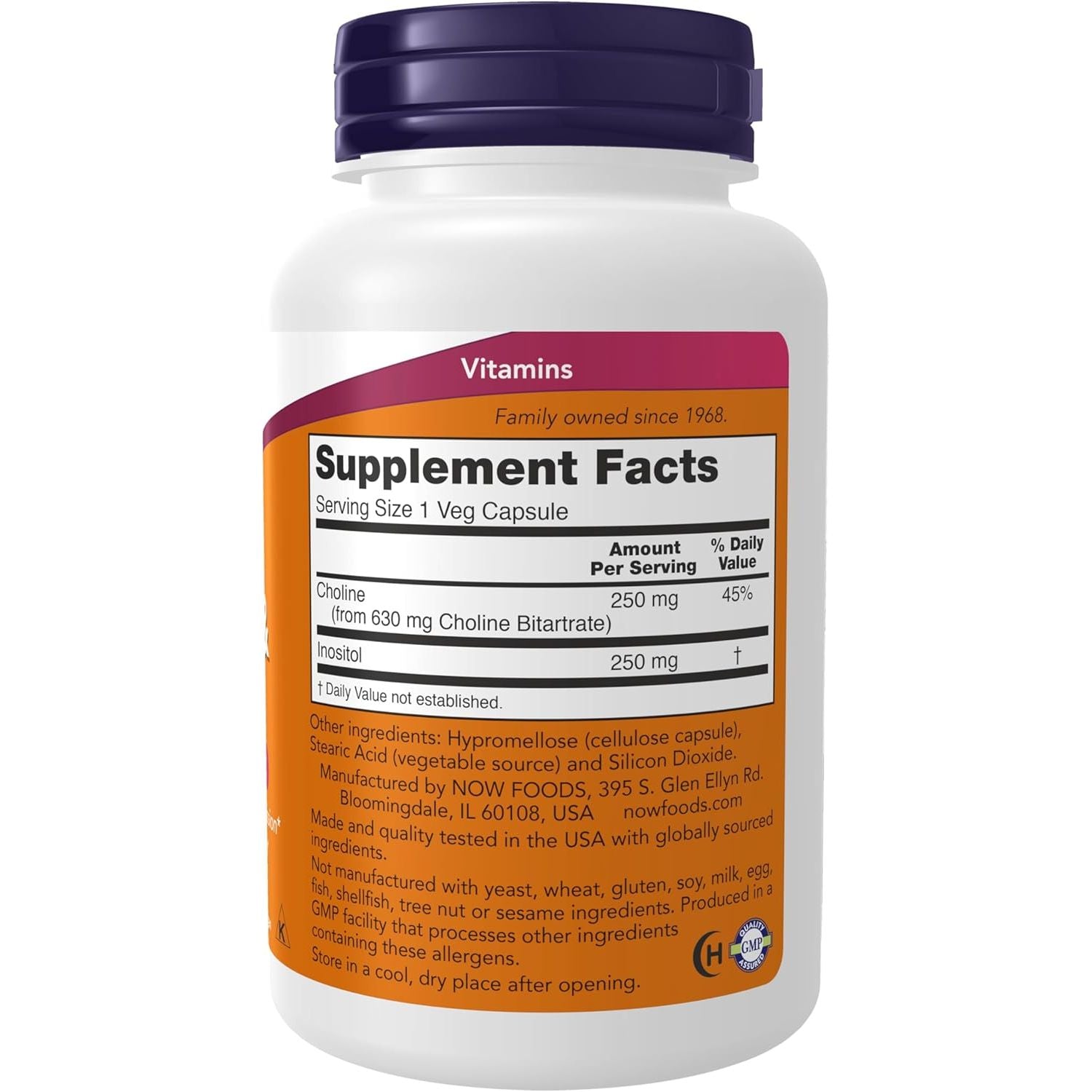 Buy now NOW Foods Supplements, Choline & Inositol 500 mg, Healthy Nerve Transmission*, Nervous System Health*, 100 Capsules at indiglob india