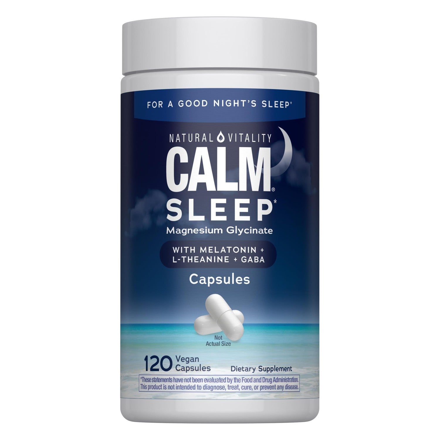Natural Vitality Calm Sleep Capsules | Magnesium with Melatonin, L-Theanine & Gaba Supplement | For a Good Night's Sleep | Non-GMO, Gluten Free & Vegan | 120 Count