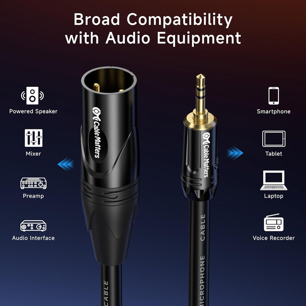 Buy now Cable Matters 3.5mm to XLR Cable - 6ft, Male to Male XLR to 1/8 Inch Cable, Compatible with iPod, MP3 Player, Laptop, Voice Recorder, and More, Black – Not for Microphone Use at indiglob india