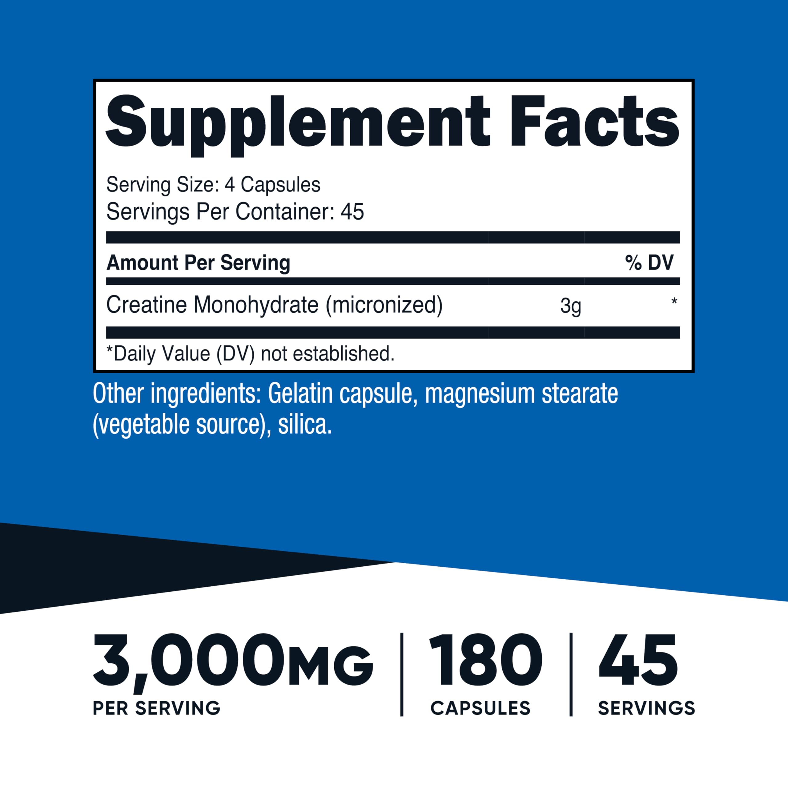 Nutricost Creatine Monohydrate 3,000mg, 180 Capsules (750mg Per Capsule) | Gluten Free, GMO-Free
