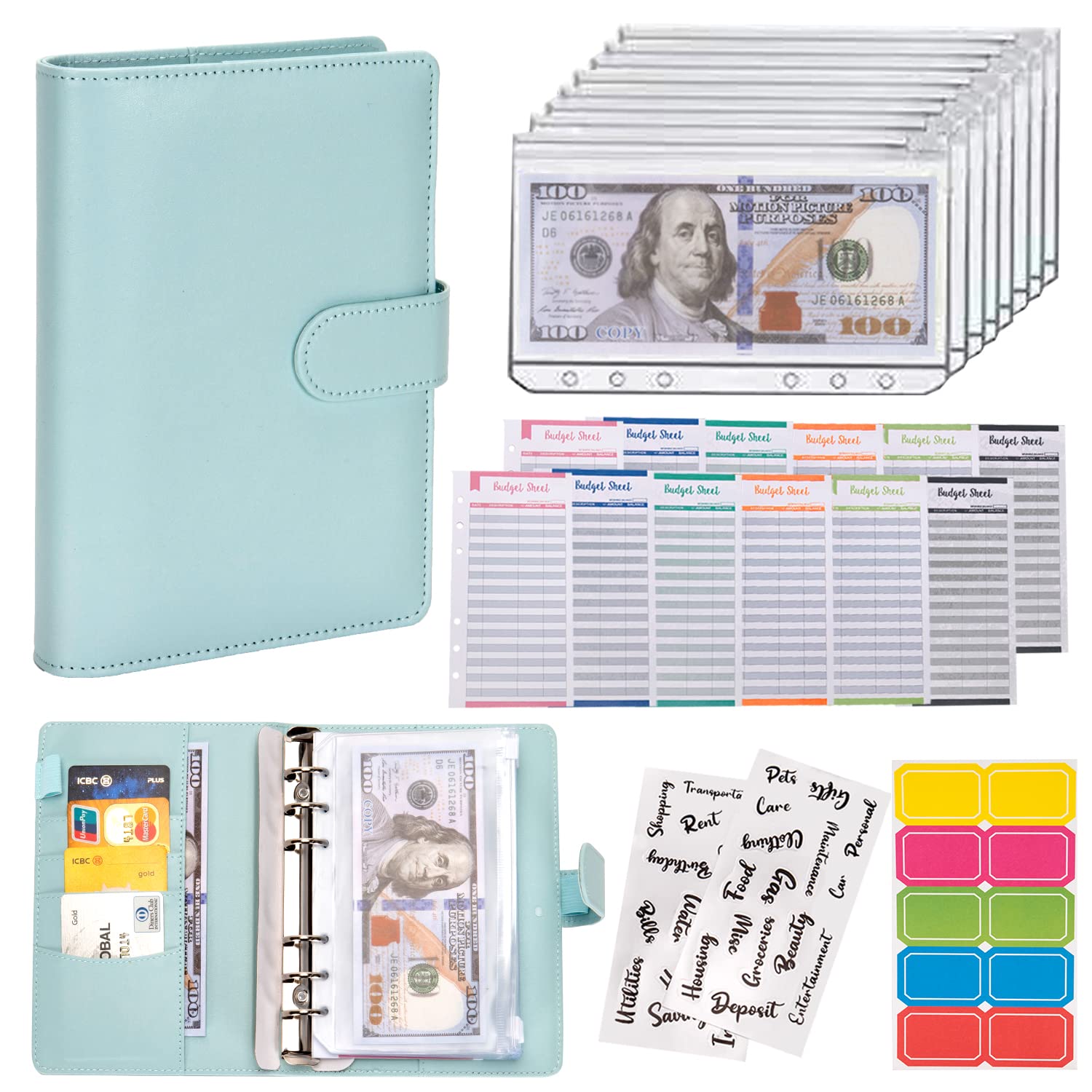 Buy now NICOOTHBudget Binder Cash Envelopes A6 Money Saving Binder with Zipper envelopes (Purple) Blue at indiglob india