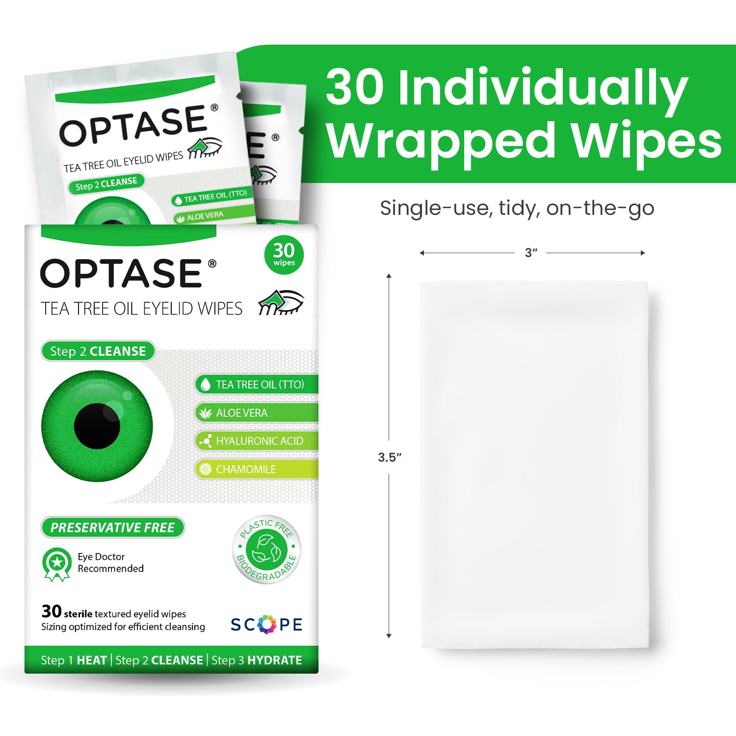 OPTASE TTO Eyelid Cleansing Wipes, 30 Count – Individually Wrapped Tea Tree Oil Eyelid Wipes – Preservative-Free Formula for Daily Use – Eye Doctor Recommended Tea Tree Eye Lid Cleanser