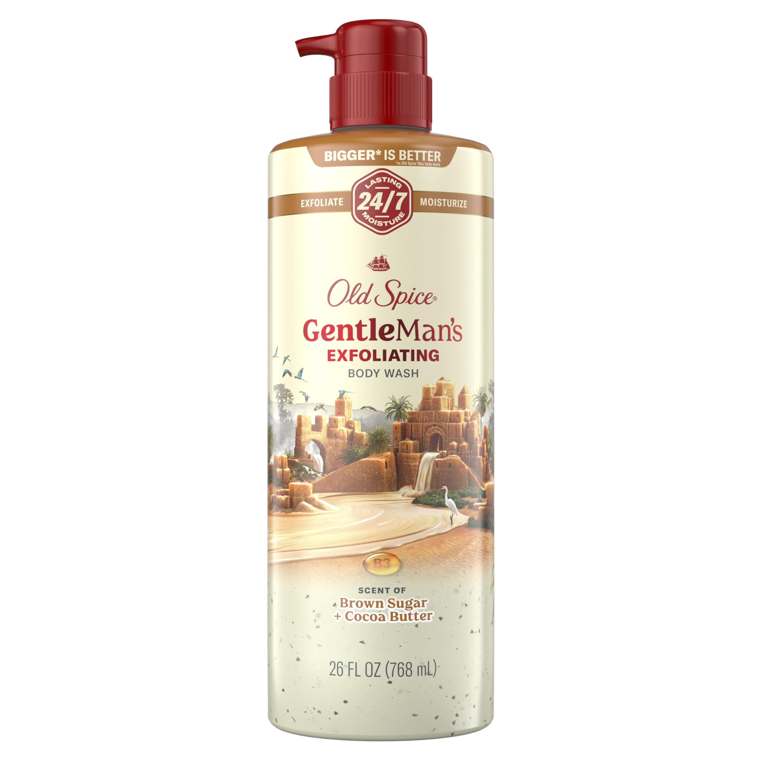 Old Spice GentleMan's Exfoliating & Moisturizing Body Wash for Men, 24/7 Shower Fresh with Long Lasting Scent, Renewing Vitamin B3 Blend, Sandalwood + Aloe Vera Scent, 26 oz