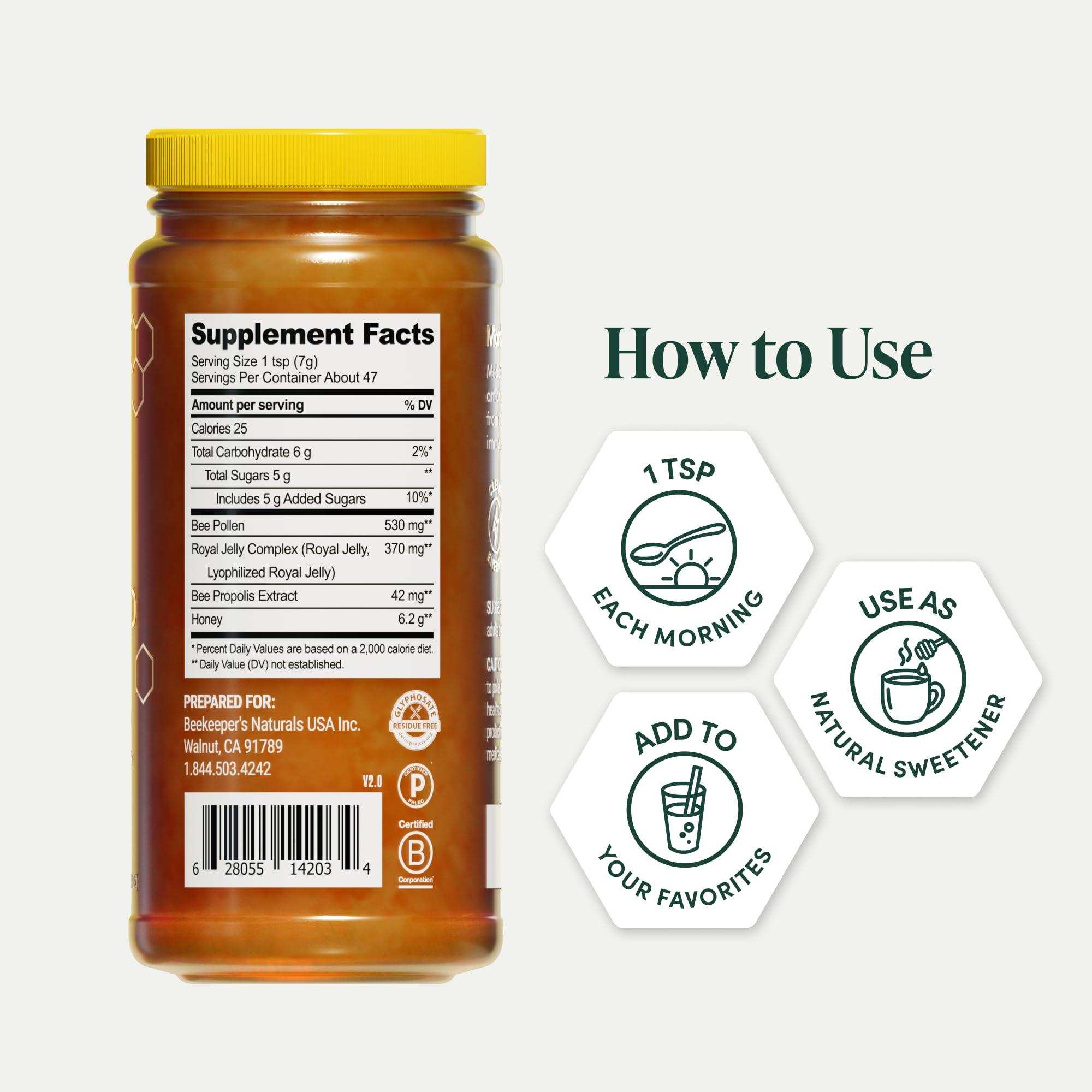 Beekeeper's Naturals Superfood Honey w/ Royal Jelly, Bee Pollen, 11.6 oz | Bee Pollen, Royal Jelly, Propolis, Natural Energy & Immune Support