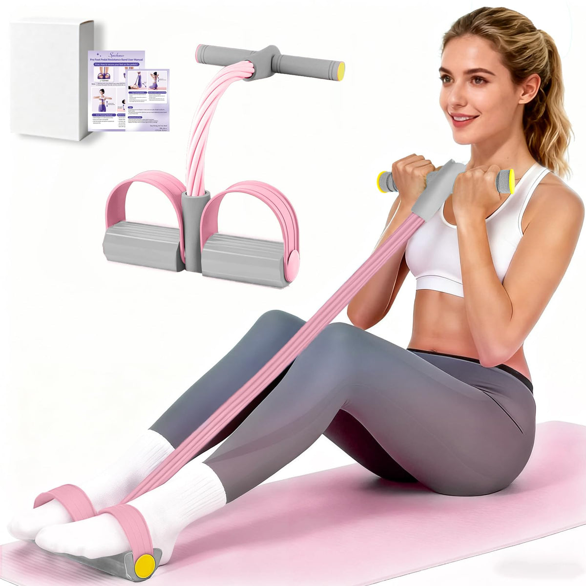 Pedal Resistance Band with Handle, Durable 6-Tube Exercise Bands