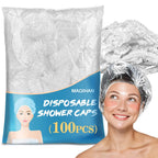 MAQIHAN 100 Disposable Shower Caps Large - 20.5" Thickened Plastic Hair Cap | Waterproof Reusable Hair Cover, Long Hair Treatment Deep Conditioning, Women/Men Essential for Bath, Hair Dye, Travel, Clear