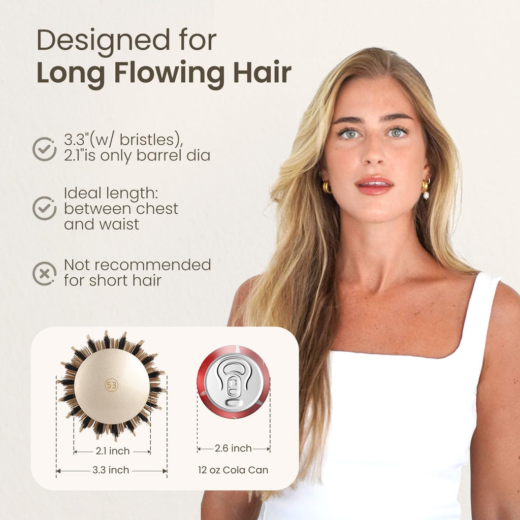 Buy now AIMIKE Round Hair Brush, Nano Thermal Ceramic & Ionic Tech, 2.1 Inch Barrel with Boar Bristles for Enhanced Texture, Golden, Hair Drying, Styling, Curling and Shine + 4 Free Clips at indiglob india