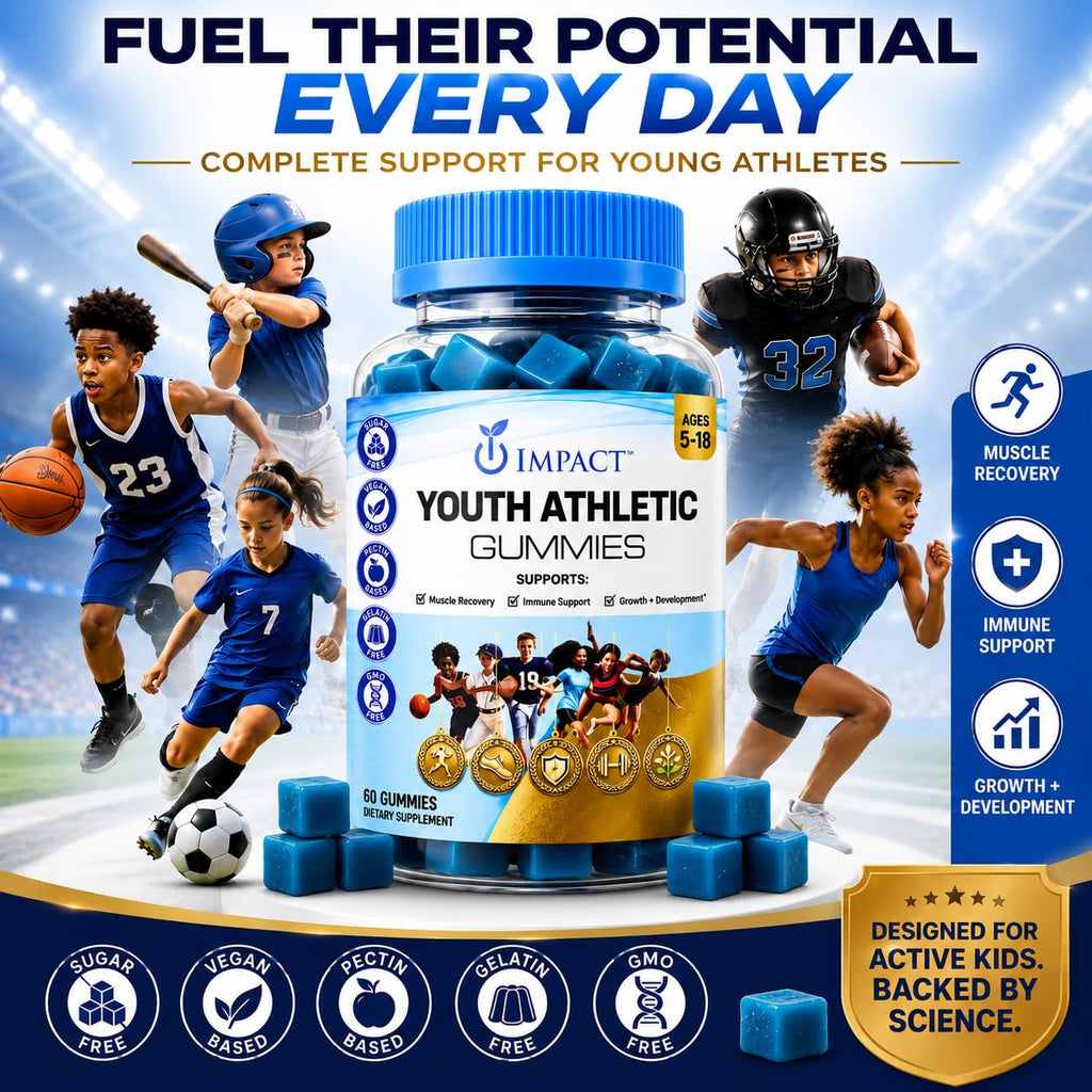 Youth Athletic Gummies – Kids Multivitamin Gummies with Essential Nutrients, Immune & Energy Support, Vegan & Gelatin-Free, Includes Vitamins A, C, B3, B12, Omega-3, Zinc – Ages 5-18