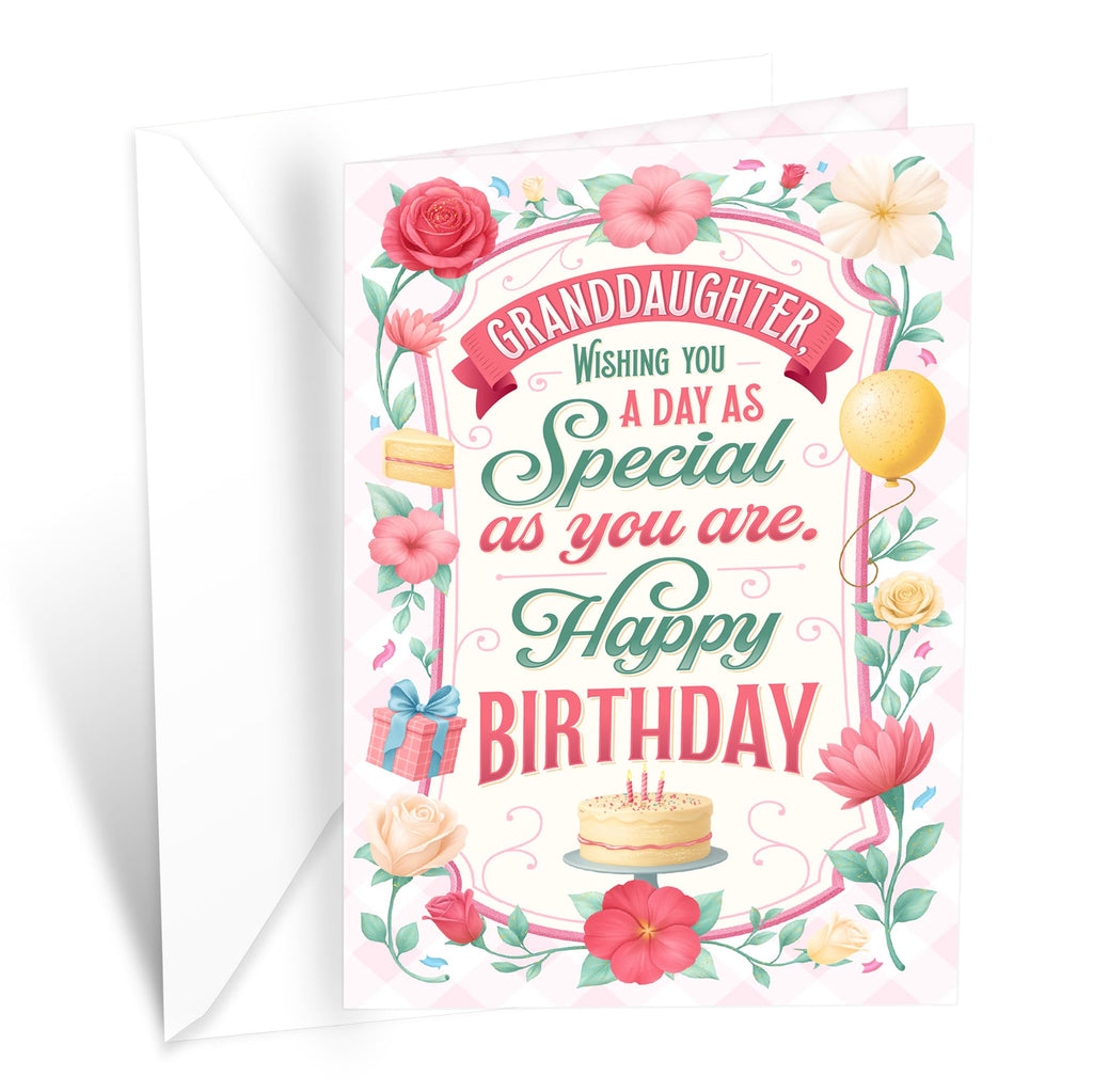 Prime Greetings Granddaughter Birthday Card, Made in America, Thick Card Stock with Premium Envelope Packaged in a Reusable Presentation Mailer, Eco-Friendly, 5in x 7.75in
