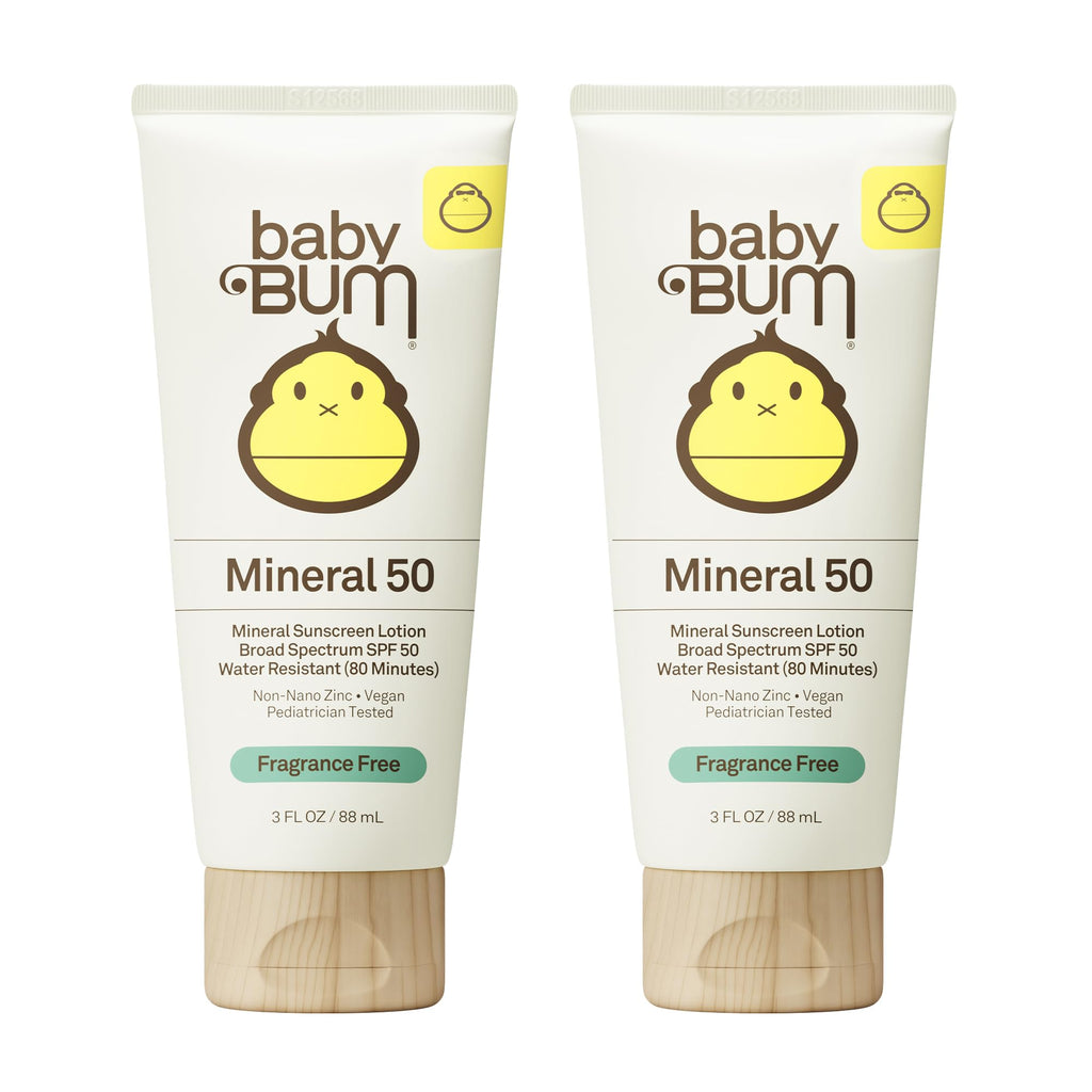 Baby Bum SPF 50 Sunscreen Lotion - Mineral UVA/UVB Face and Body Protection for Sensitive Skin - Hawaii 104 Act Compliant (Made without Octinoxate & Oxybenzone) - Travel Size - 3 oz