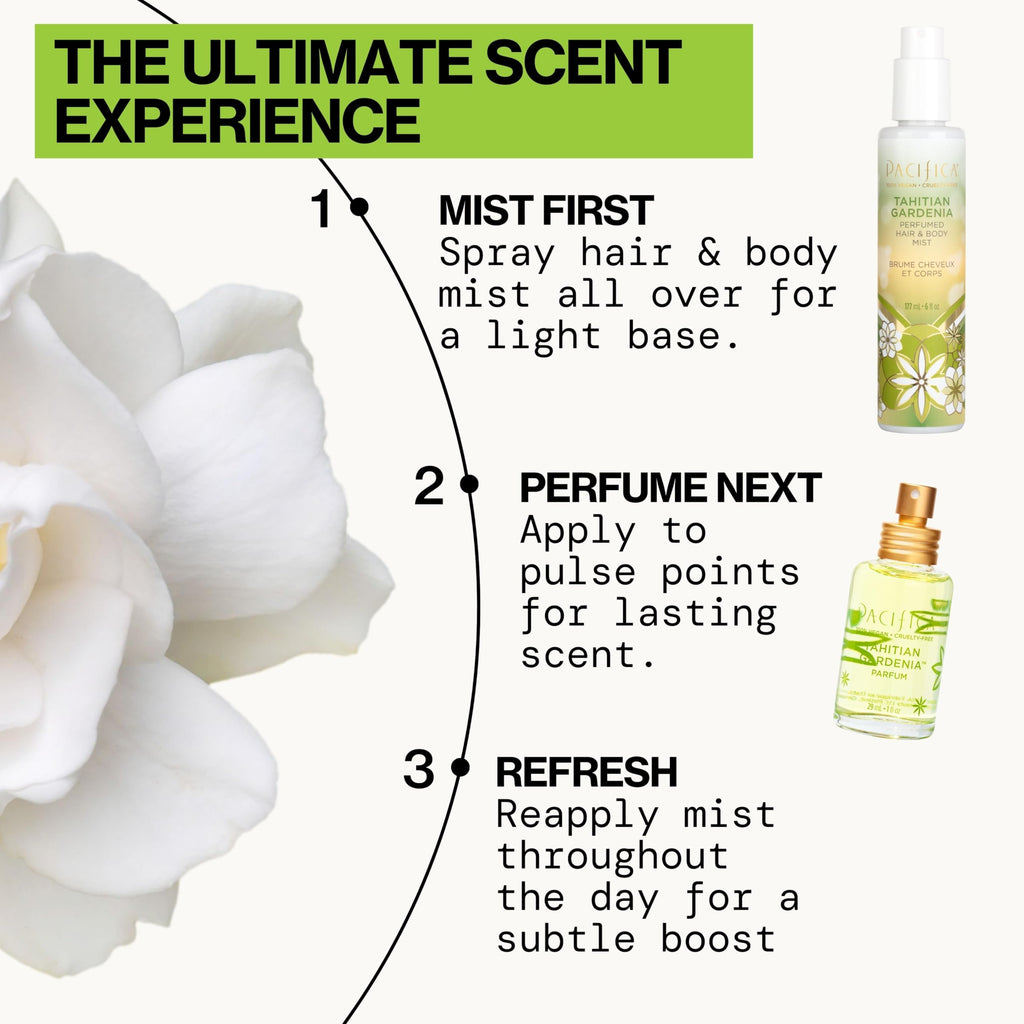 Pacifica Tahitian Gardenia Perfumed Hair & Body Mist, Alcohol-Free Spray Designed For Head-To-Toe Wear, Vegan & Cruelty-Free, 6 Fl Oz