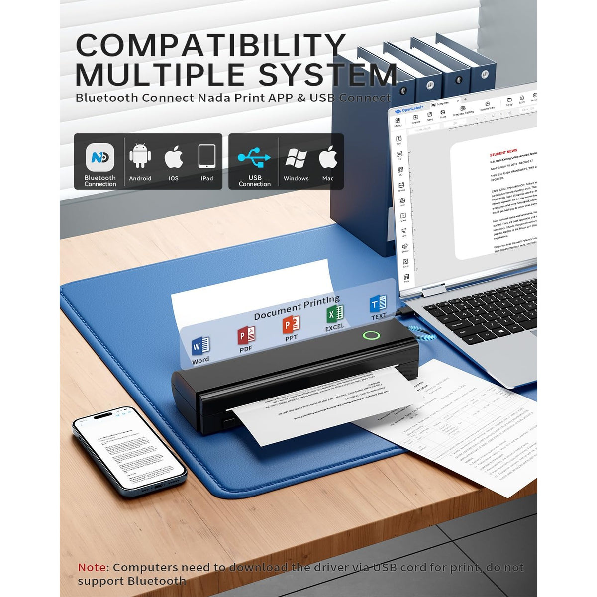 Portable Printers Wireless for Travel, N80 Bluetooth Thermal Printer