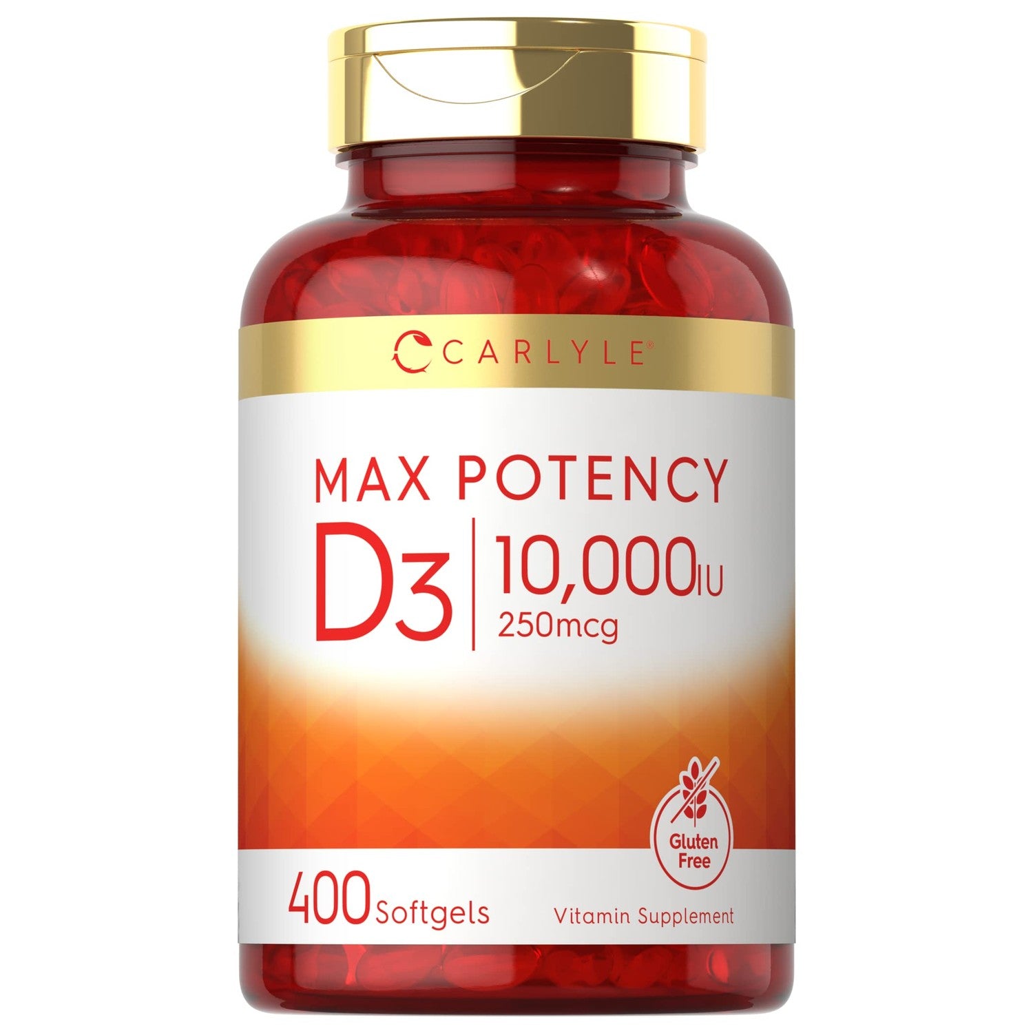 Carlyle Vitamin D3 10000 IU (250 mcg) | 400 Softgels | Value Size | Max Potency | Non-GMO, Gluten Free Supplement