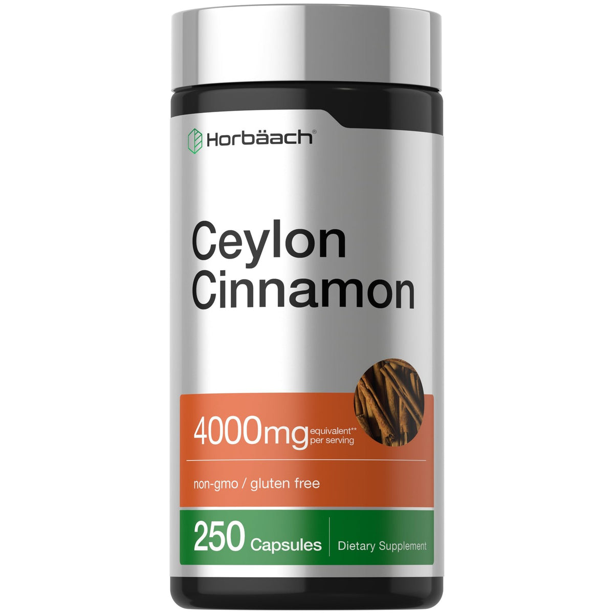 Horbäach Ceylon Cinnamon Capsules | 250 Count | Non-GMO, Gluten Free