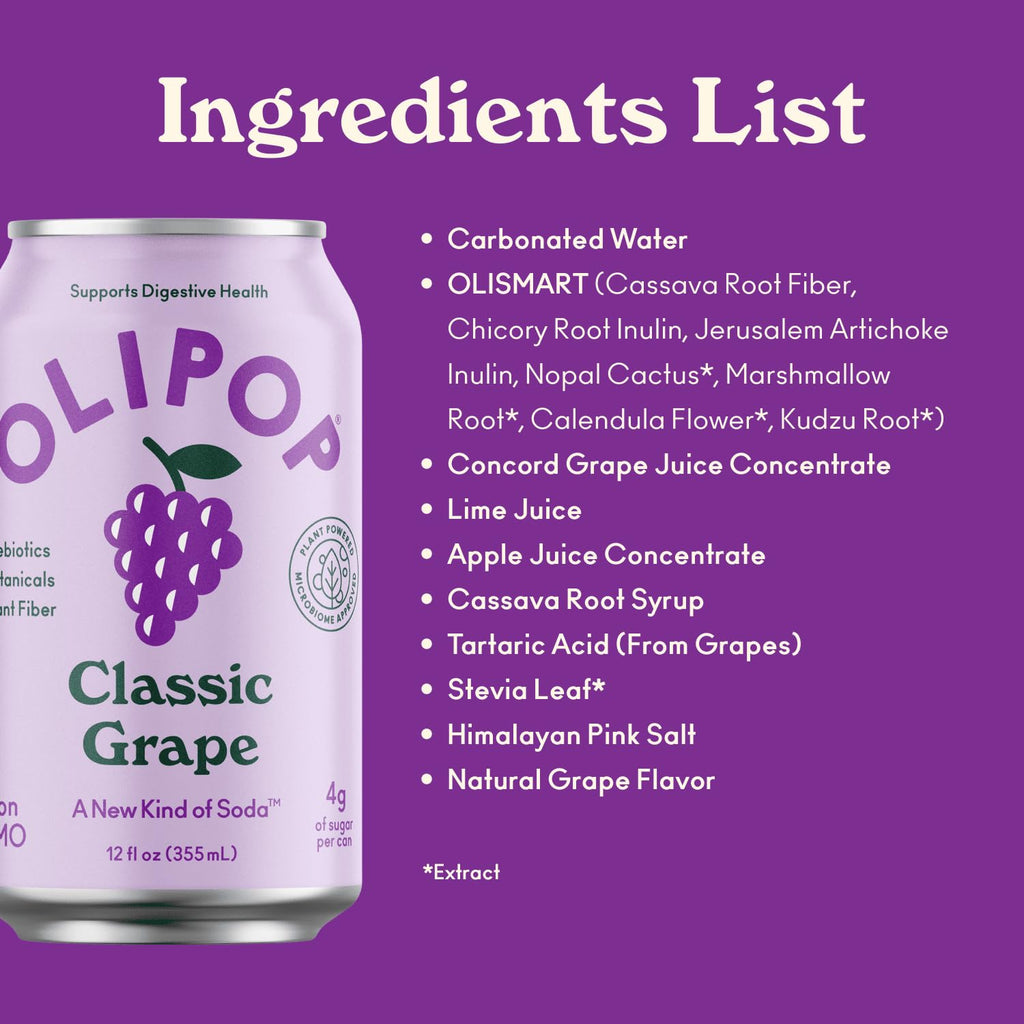 Buy now OLIPOP - Classic Grape Sparkling Tonic, Healthy Soda, Prebiotic Soft Drink, Aids Digestive Health & Immune Health, High in Plant Fiber, Caffeine Free, Low Calorie, Low Sugar 12 oz at indiglob india
