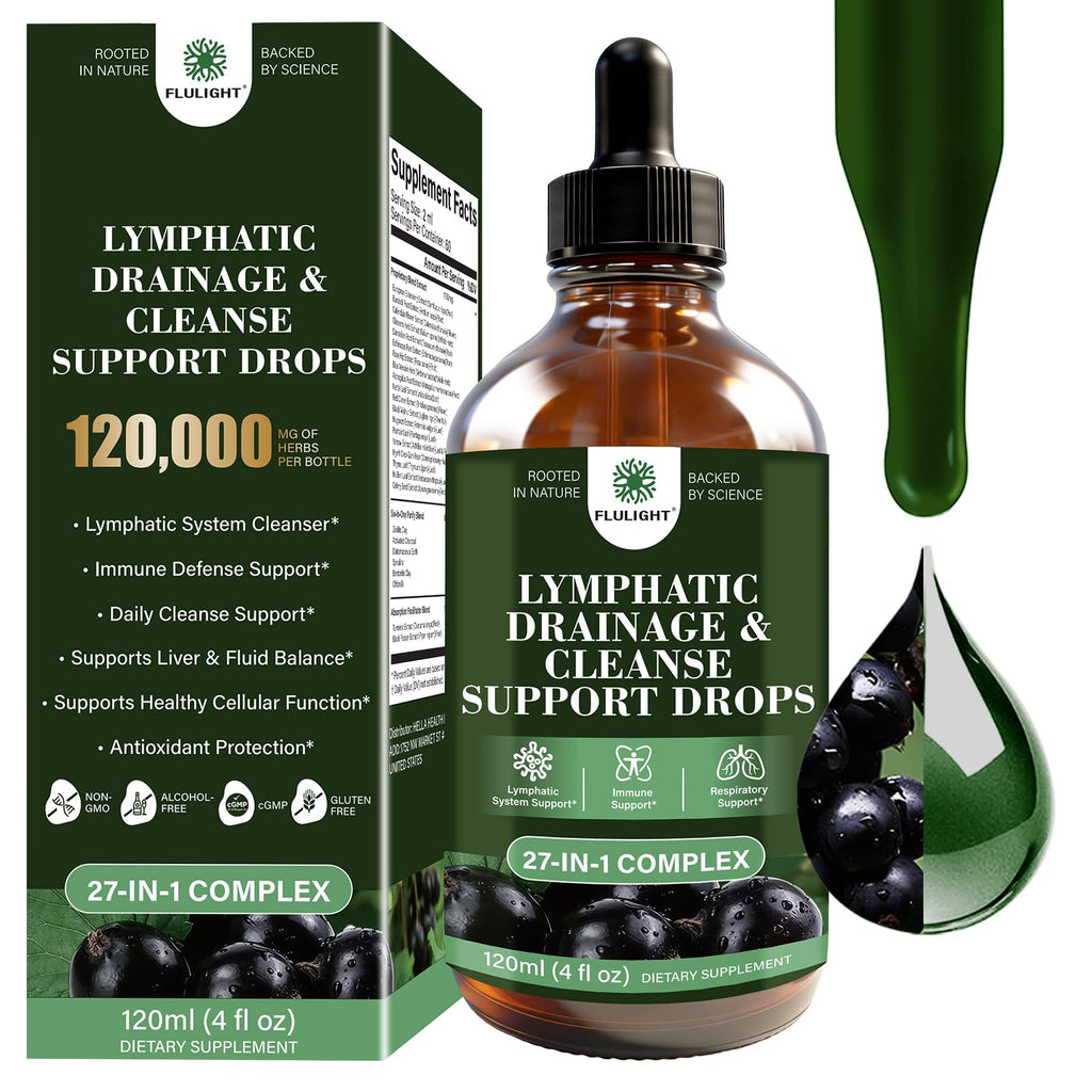 Lymphatic Drainage & Cleanse Support Drops, 27-in-1 Herbal, 4 Fl Oz