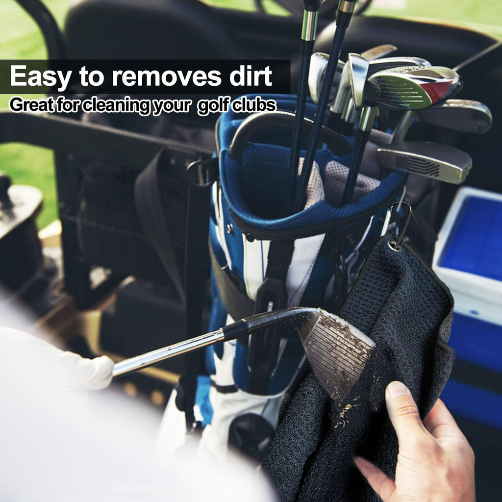 Quacc Premium Black Golf Towel with Clip, for Cleaning Golf Balls & Putter