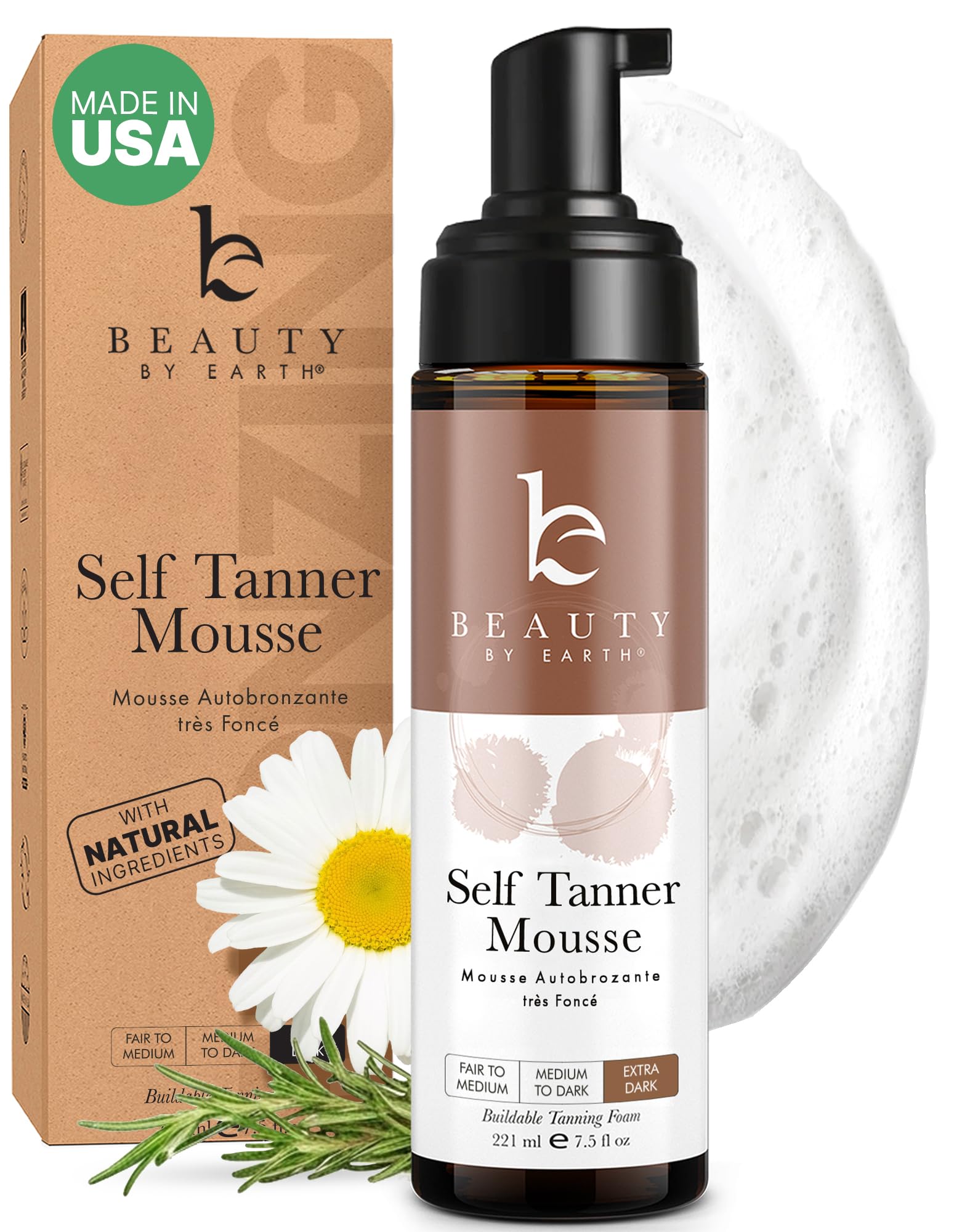 Buy now Self Tanner Mousse - USA Made with Natural & Organic Ingredients, Self Tanning Mousse for Fake Tan, Sunless Tanner for Pale Skin, Clear & Non Toxic Tanning Foam for Streak Free Finish, No Orange Color 7.50 Fl Oz (Pack of 1) Extra Dark at indiglob india