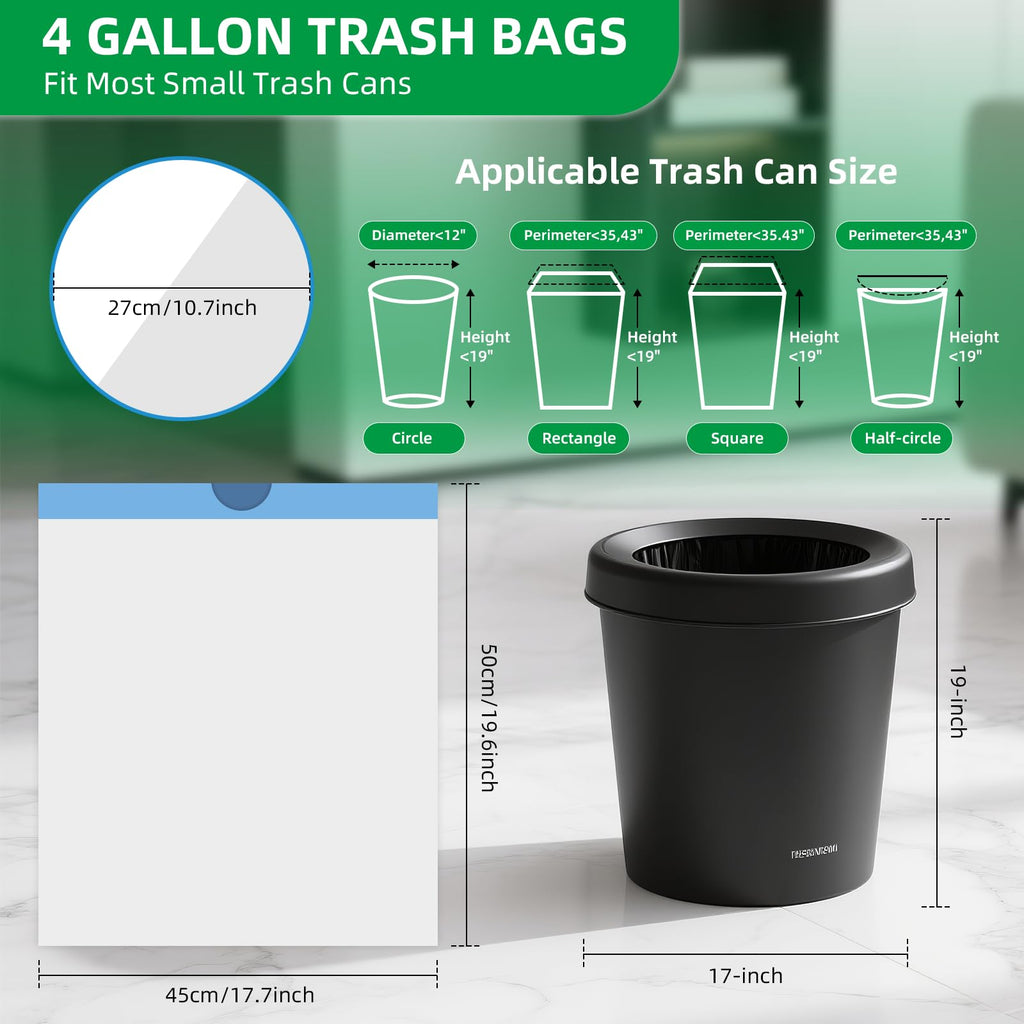 4 Gal Small Trash Bags, Unscented Drawstring, 51 Ct for Bathroom