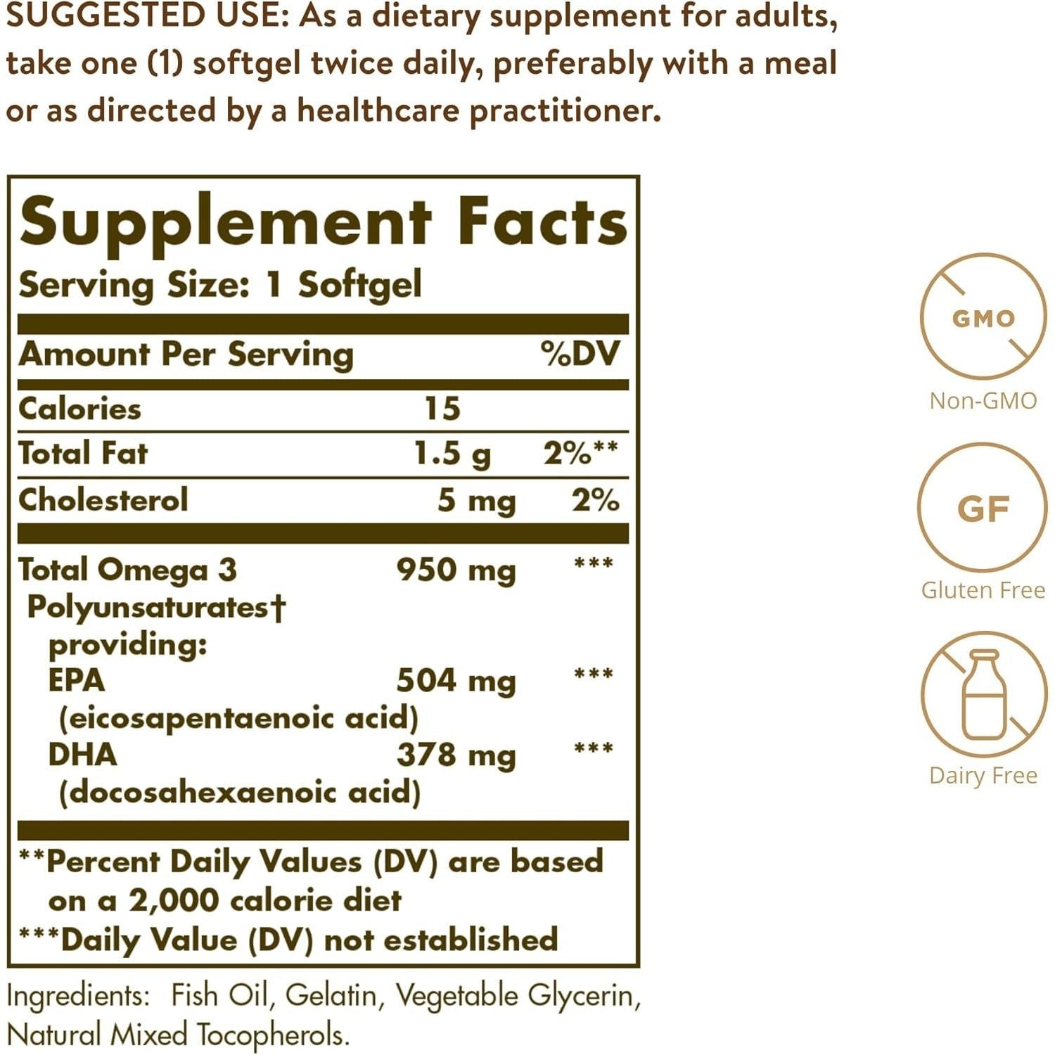Buy now Solgar Triple Strength Omega 3 950 mg - 50 Softgels - Supports Joint & Skin Health - Non-GMO, Gluten Free, Dairy Free - 50 Servings at indiglob india