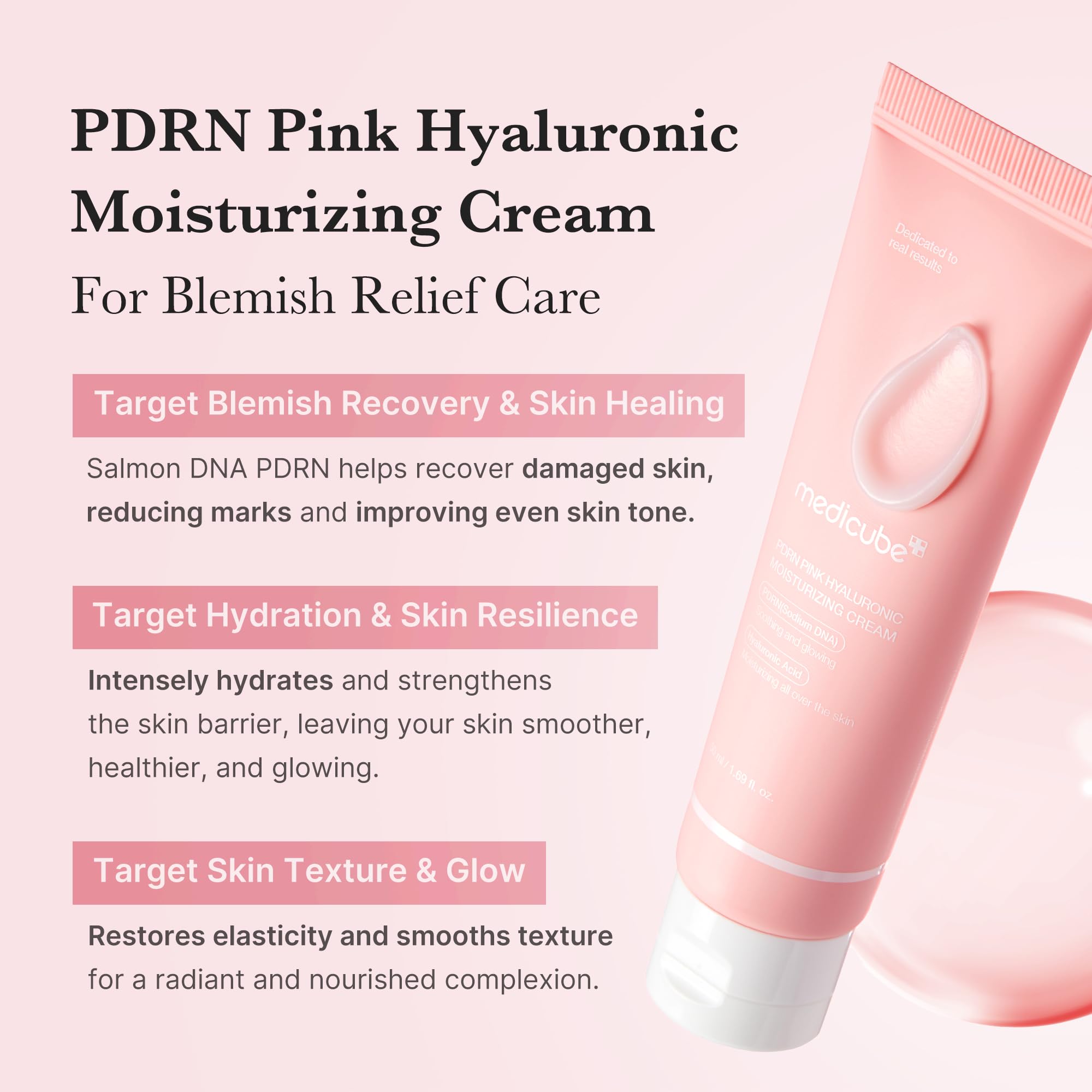 medicube Salmon DNA PDRN Pink Hyaluronic Moisturizing Cream | Blemish Relief, Hydration & Elasticity Care - For the Look of Uneven Skin Tone & Pores, Korean Skincare, 1.69 fl. oz.