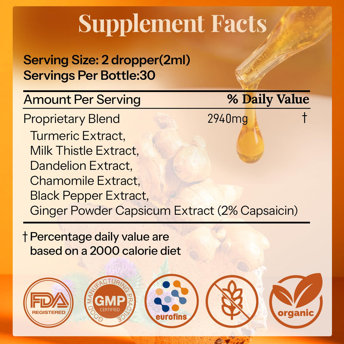 Turmeric Curcumin & Milk Thistle Drops, Liver Health & Joint Support, 2 oz