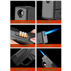 Tactical-Style Torch Lighter & Cigarette Case Combo, Windproof Blue Jet Flame, Multi-Function Tool, Ergonomic Zinc Alloy Body, Unique Birthday for Men(No Fuel)