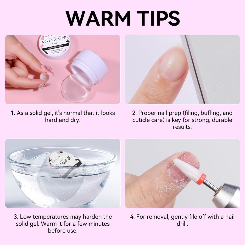 Makartt 3D Gel Nail Art, Clear Non-Sticky 4-in-1 Glux Gel | For Molding, Carving, Shaping, Raised Designs and Nail Extension, UV/LED Cure, Home DIY and Professional Nail Art, 15g