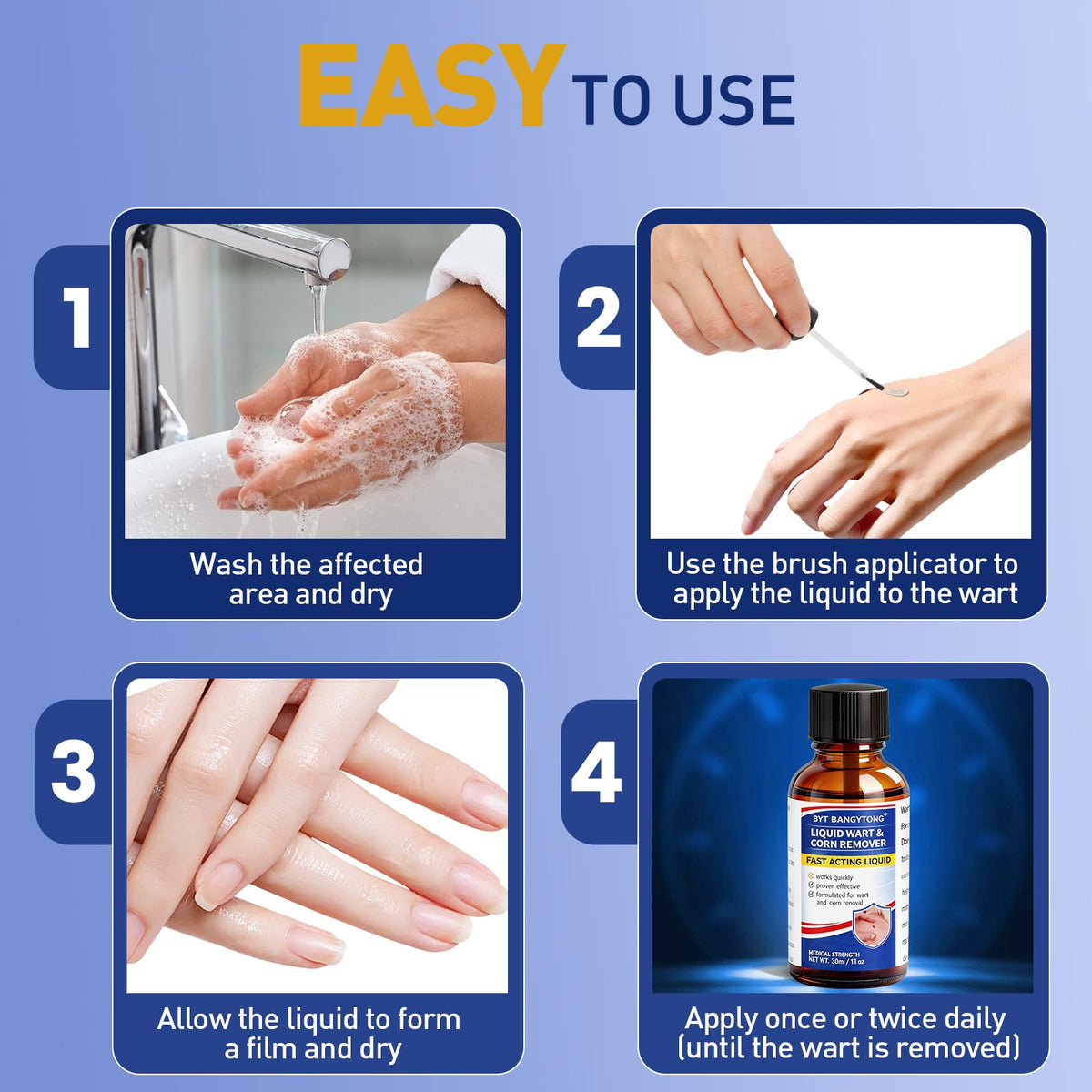 Wart Remover Liquid - Gentle Formula for Plantar Warts, Common & Corn on Feet, Hands and Other External Areas - Salicylic Acid - NET WT: 30ml/ 1fl oz