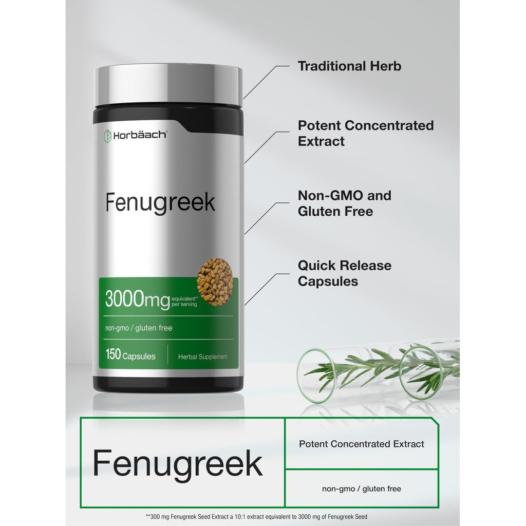 Horbäach Fenugreek Capsules | 150 Count | Non-GMO & Gluten Free Extract
