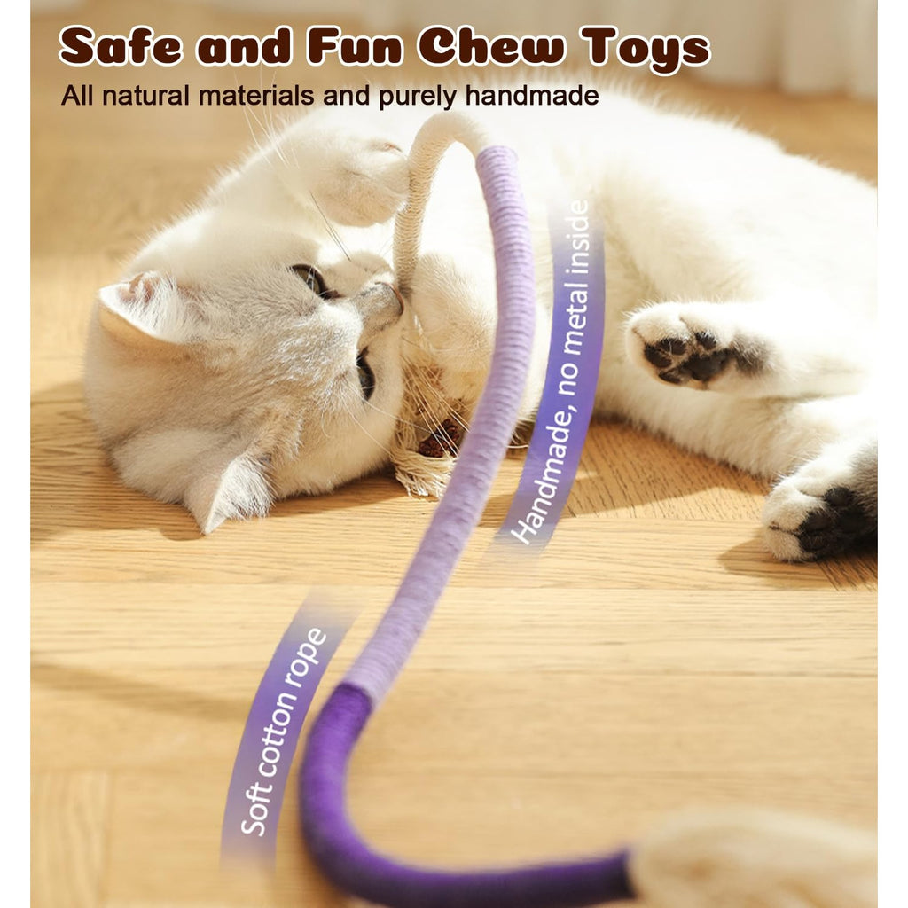 Cat Chew Ropes 4Pcs, Safe Cat Chew Toys for Indoor Cats with Catnip