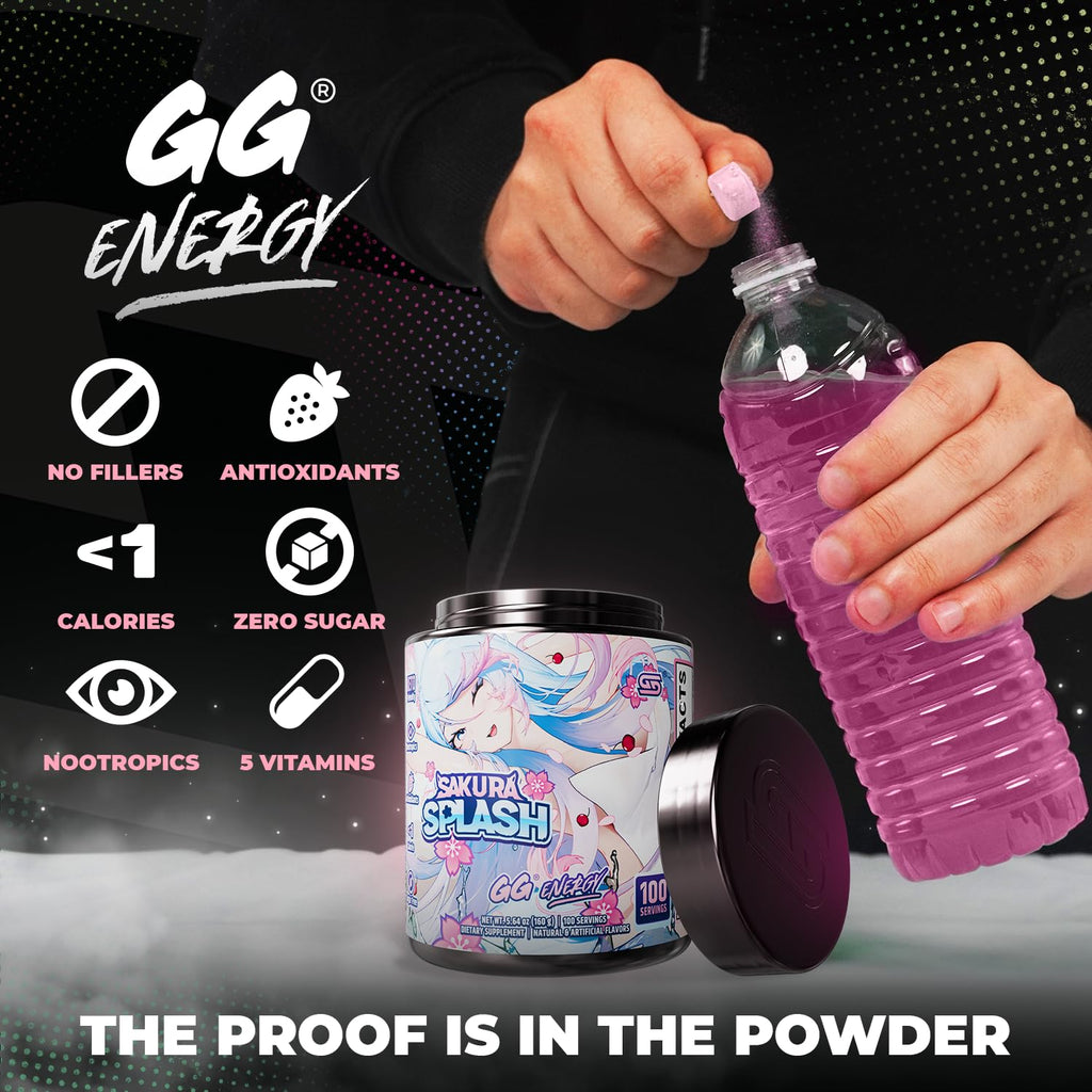 Gamer Supps GG Energy - Sakura Splash by Silvervale (100 Servings) - Keto Friendly Gaming Energy and Nootropic Blend, Sugar Free + Organic Caffeine + Vitamins + Immune Support, Powder Drink